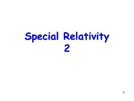 1 Special Relativity 2. 2 Topics l Recap l Length Contraction l Cosmic Ray Muons l Spacetime l Summary.