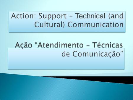 Action: Support – Technical (and Cultural) Communication.