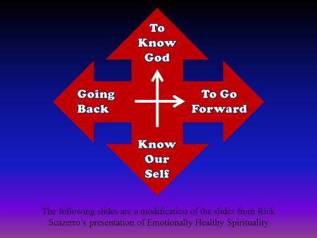 The following slides are a modification of the slides from Rick Scazerro’s presentation of Emotionally Healthy Spirituality.