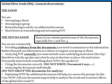 Global Silver Trade DBQ:  General observations: