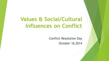 Values & Social/Cultural Influences on Conflict Conflict Resolution Day October 16,2014.