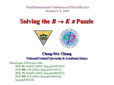 Solving the B  K  Puzzle Cheng-Wei Chiang National Central University & Academia Sinica Cheng-Wei Chiang National Central University & Academia Sinica.