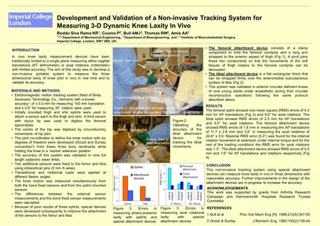 Development and Validation of a Non-invasive Tracking System for Measuring 3-D Dynamic Knee Laxity In Vivo Boddu Siva Rama KR 1, Cuomo P 2, Bull AMJ 3,