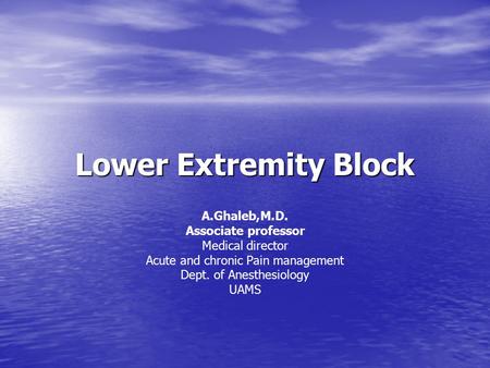 Lower Extremity Block A.Ghaleb,M.D. Associate professor