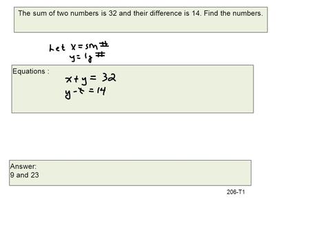 The sum of two numbers is 32 and their difference is 14