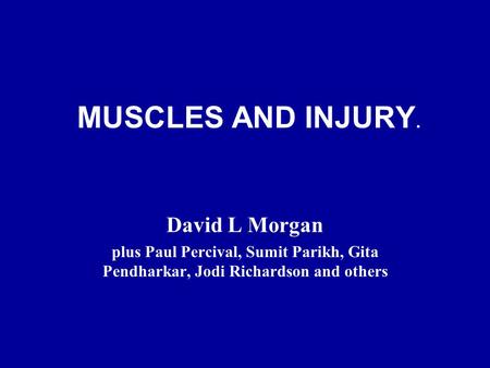 MUSCLES AND INJURY. David L Morgan plus Paul Percival, Sumit Parikh, Gita Pendharkar, Jodi Richardson and others.