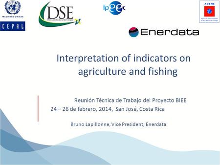 Interpretation of indicators on agriculture and fishing Bruno Lapillonne, Vice President, Enerdata Reunión Técnica de Trabajo del Proyecto BIEE 24 – 26.