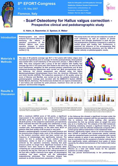 - Scarf Osteotomy for Hallux valgus correction - Prospective clinical and pedobarographic study U. Hahn, A. Staemmler, U. Speiser, A. Weber 8 th EFORT-Congress.