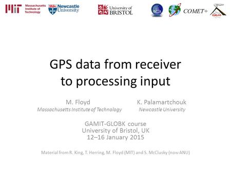 GPS data from receiver to processing input