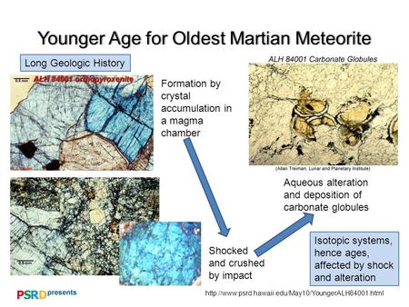 Younger Age for Oldest Martian MeteoriteYounger Age for Oldest Martian Meteorite Long Geologic History.