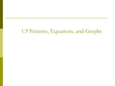 1.9 Patterns, Equations, and Graphs