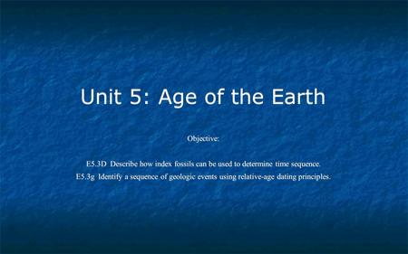 Unit 5: Age of the Earth Objective: