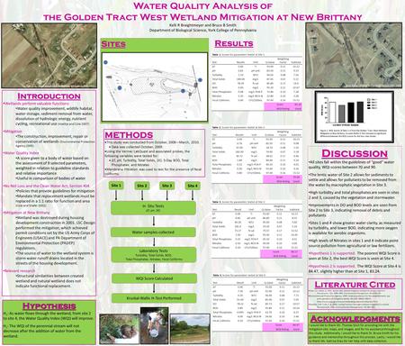 Water Quality Analysis of the Golden Tract West Wetland Mitigation at New Brittany Kelli R Braightmeyer and Bruce B Smith Department of Biological Science,