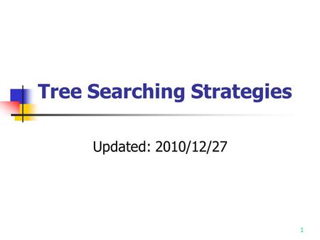 1 Tree Searching Strategies Updated: 2010/12/27. 2 The procedure of solving many problems may be represented by trees. Therefore the solving of these.