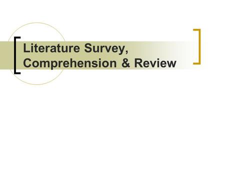 Literature Survey, Comprehension & Review. Thesis Structure Chapter 1. Introduction.