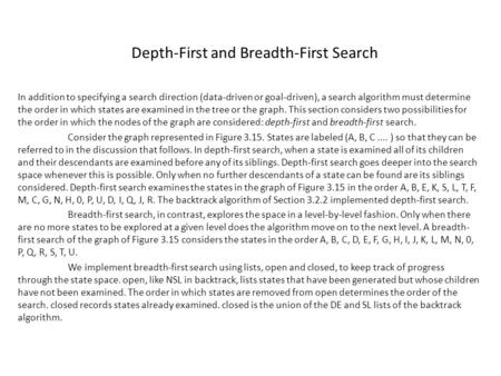 Depth-First and Breadth-First Search In addition to specifying a search direction (data-driven or goal-driven), a search algorithm must determine the order.