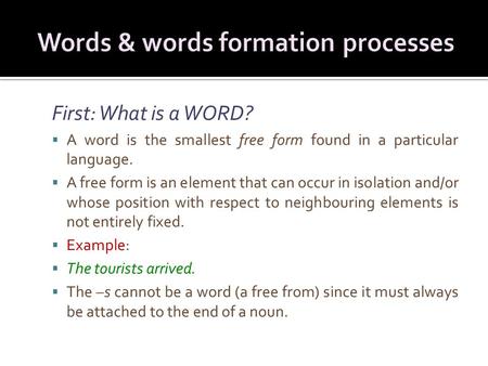 First: What is a WORD?  A word is the smallest free form found in a particular language.  A free form is an element that can occur in isolation and/or.