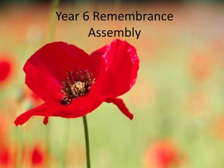 Year 6 Remembrance Assembly. Welcome to Year 6’s Remembrance assembly. This year, 2014, is very important as it is one hundred years since we started.