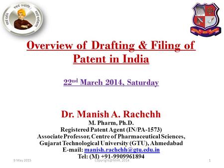 Overview of Drafting & Filing of Patent in India