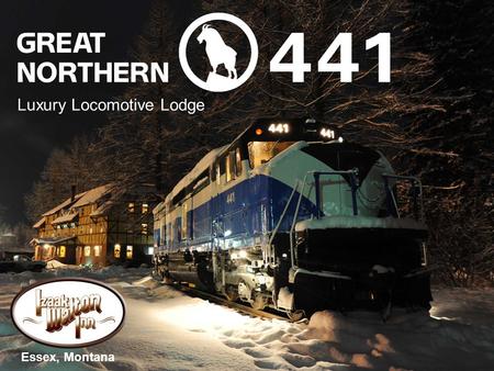 Luxury Locomotive Lodge Essex, Montana. GN 441’s interior has been transformed into a luxurious lodging accommodation. 400-year-old antique oak plank.