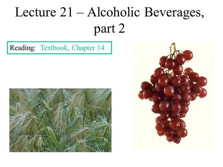 Lecture 21 – Alcoholic Beverages, part 2 Reading: Textbook, Chapter 14.