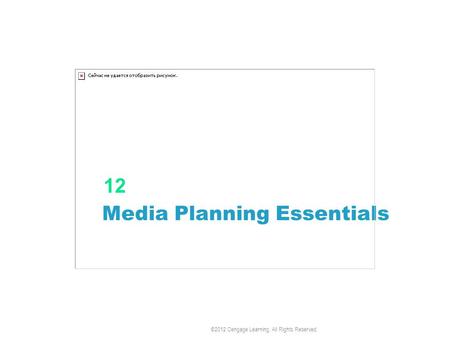 Media Planning Essentials 12 ©2012 Cengage Learning. All Rights Reserved.