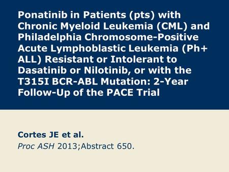 Ponatinib in Patients (pts) with Chronic Myeloid Leukemia (CML) and Philadelphia Chromosome-Positive Acute Lymphoblastic Leukemia (Ph+ ALL) Resistant or.