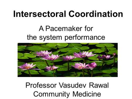 Intersectoral Coordination A Pacemaker for the system performance Professor Vasudev Rawal Community Medicine.