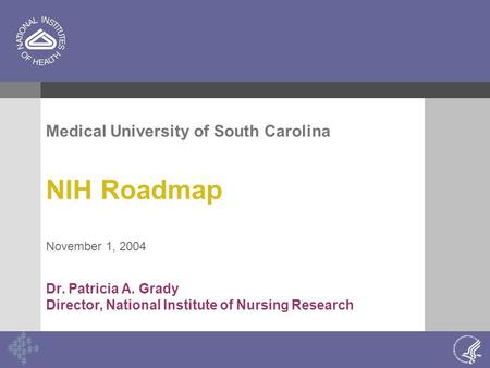 Medical University of South Carolina NIH Roadmap November 1, 2004 Dr. Patricia A. Grady Director, National Institute of Nursing Research.
