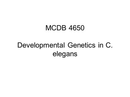 MCDB 4650 Developmental Genetics in C. elegans. Suppose you could make a genetic mosaic worm, in which one of these two cells (i.e. the prospective AC/VU.