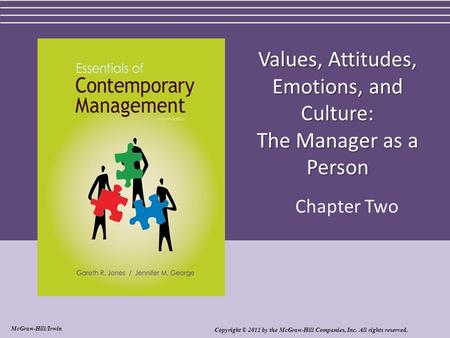 Values, Attitudes, Emotions, and Culture: The Manager as a Person Chapter Two Copyright © 2011 by the McGraw-Hill Companies, Inc. All rights reserved.