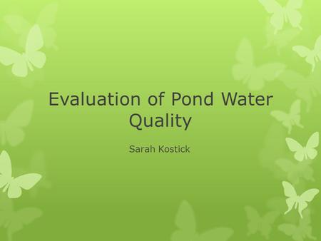 Evaluation of Pond Water Quality Sarah Kostick. Potential Problem  High levels of phosphorus in pond environments can cause excessive algae blooms which.