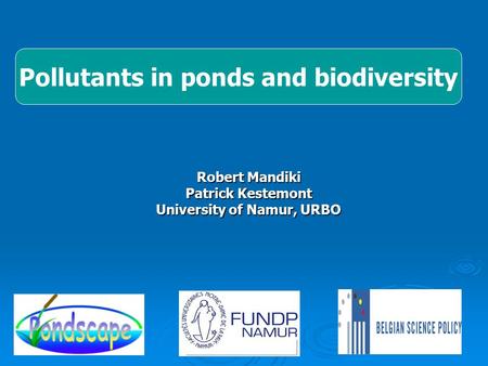 Pollutants in ponds and biodiversity Robert Mandiki Patrick Kestemont University of Namur, URBO.