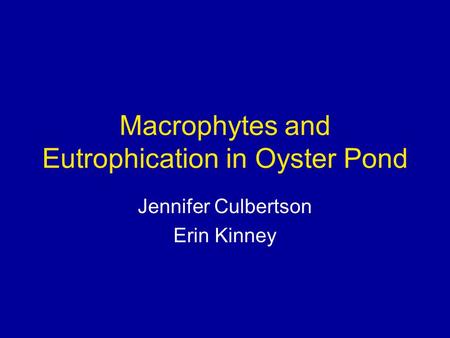 Macrophytes and Eutrophication in Oyster Pond Jennifer Culbertson Erin Kinney.