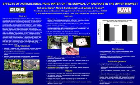 EFFECTS OF AGRICULTURAL POND WATER ON THE SURVIVAL OF ANURANS IN THE UPPER MIDWEST Joshua M. Kapfer a, Mark B. Sandheinrich a, and Melinda G. Knutson b.