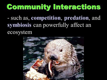 Community Interactions - such as, competition, predation, and symbiosis can powerfully affect an ecosystem.