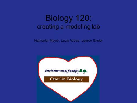 Biology 120: creating a modeling lab Nathaniel Meyer, Louis Weiss, Lauren Shuler.