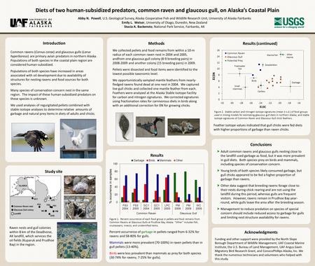 Diets of two human-subsidized predators, common raven and glaucous gull, on Alaska’s Coastal Plain Abby N. Powell, U.S. Geological Survey, Alaska Cooperative.