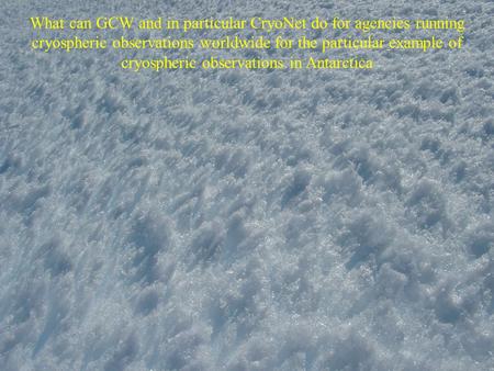 What can GCW and in particular CryoNet do for agencies running cryospheric observations worldwide for the particular example of cryospheric observations.