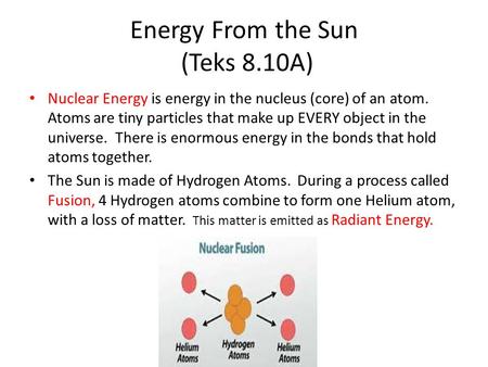 Energy From the Sun (Teks 8.10A)
