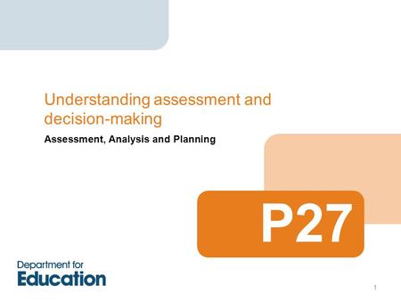 Assessment, Analysis and Planning Understanding assessment and decision-making P27 1.