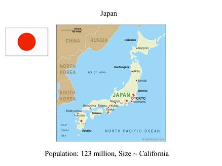 Japan Population: 123 million, Size ~ California.