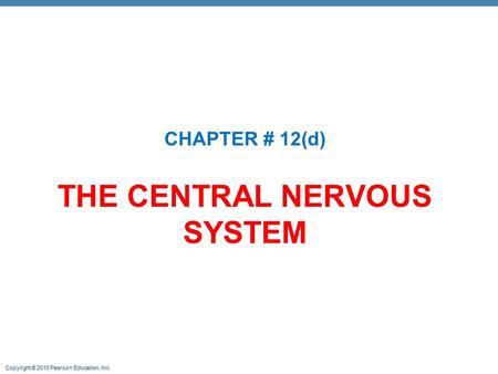 Copyright © 2010 Pearson Education, Inc. THE CENTRAL NERVOUS SYSTEM CHAPTER # 12(d)