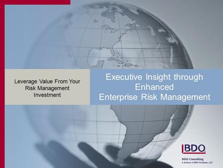 Executive Insight through Enhanced Enterprise Risk Management Leverage Value From Your Risk Management Investment.