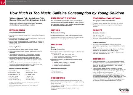 How Much is Too Much: Caffeine Consumption by Young Children William J. Warzak, Ph.D., Shelby Evans, Ph.D., Margaret T. Floress, Ph.D., & Stoolman, S.,