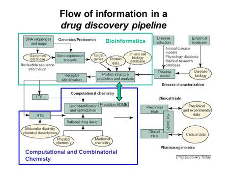 1 Flow of information in a drug discovery pipeline Bioinformatics Computational and Combinatorial Chemisty.