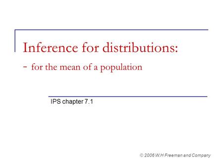 Inference for distributions: - for the mean of a population IPS chapter 7.1 © 2006 W.H Freeman and Company.