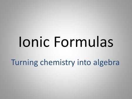 Ionic Formulas Turning chemistry into algebra. REVIEW We can tell how many electrons an atom will gain or lose by looking at its valence electrons. Metals.