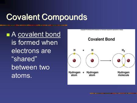 Covalent Compounds A covalent bond is formed when electrons are “shared” between two atoms.