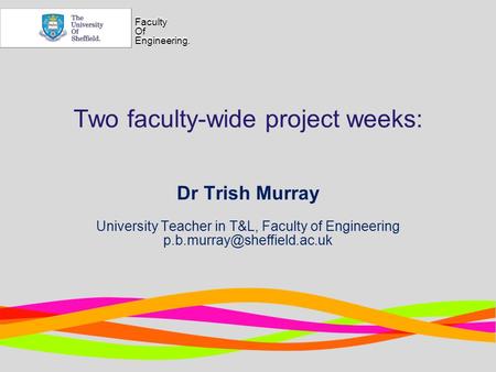 Faculty Of Engineering. Faculty Of Engineering. Two faculty-wide project weeks: Dr Trish Murray University Teacher in T&L, Faculty of Engineering